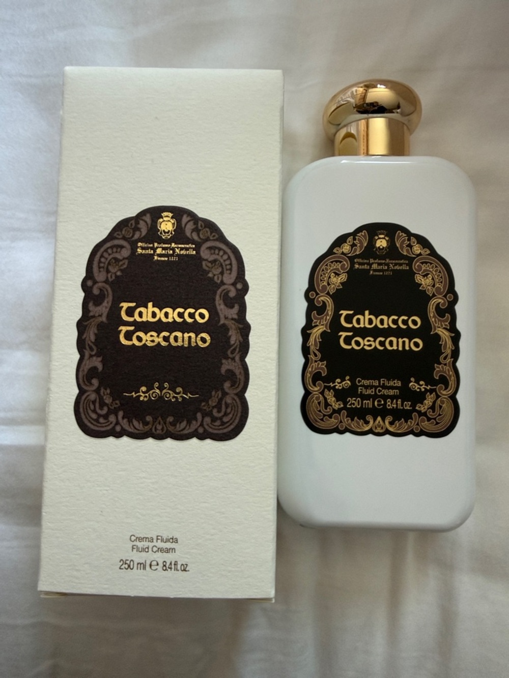 NIB Santa Maria Novella Tabacco Toscano Fluid Cream - White 8.4 ounces